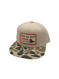 khaki and camo hat with if it flies it dies on the patch 