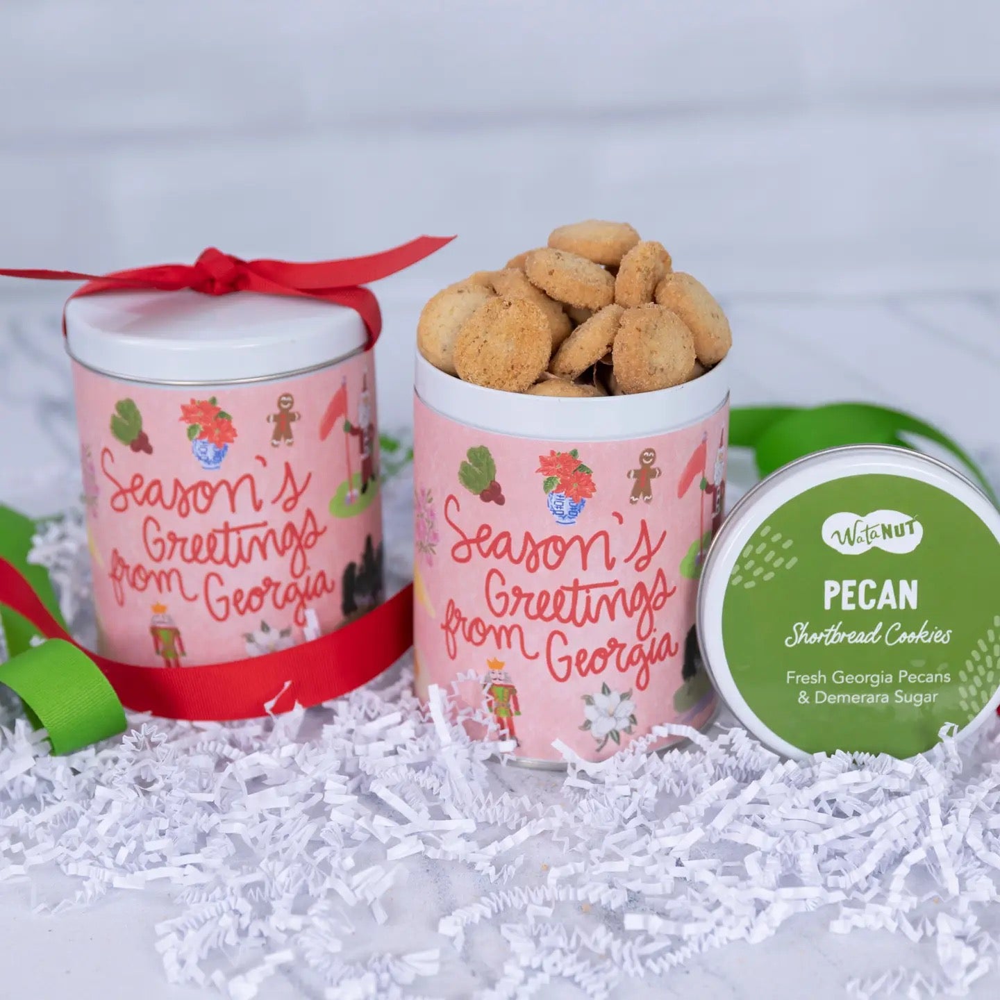 Pecan Shortbread Cookies in Holiday Tin by Watanut