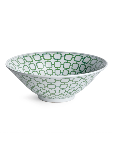 Decorative bowl with green geometric pattern