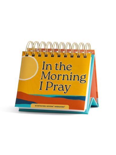 Small spiral-bound perpetual calendar with "In the Morning I Pray" on it