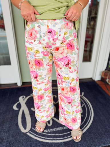 floral printed denim pants