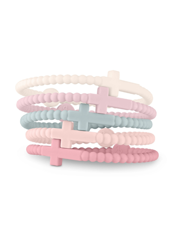 Pack of 5 silicone bracelets with a cross detail on them