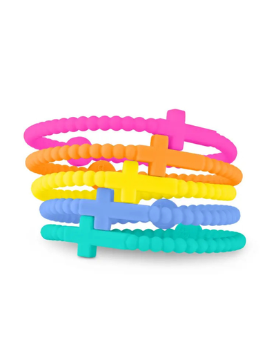 Set of 5 neon colored cross silicone bracelets