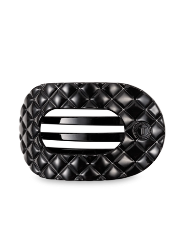 Jet Black Quilted Large Flat Round Hair Clip teleties 