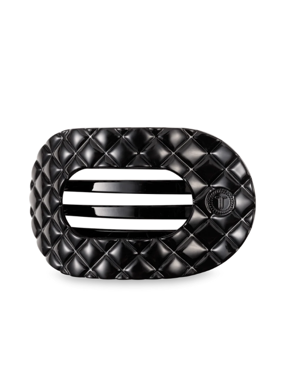 Jet Black Quilted Large Flat Round Hair Clip teleties 