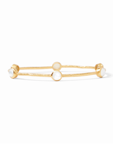 Gold bracelet with crystal beads on a white background