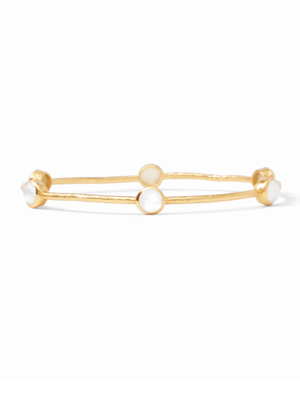 Gold bracelet with crystal beads on a white background