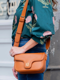 brown leather Juliet Crossbody Bag in Saddle Brown