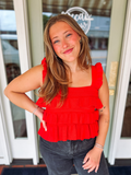 red layered ruffle top 