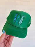 Kelly Green Trucker Hat with Colorful Sardines coastal cowgirl aesthetic womens rope hat fishing summer beach