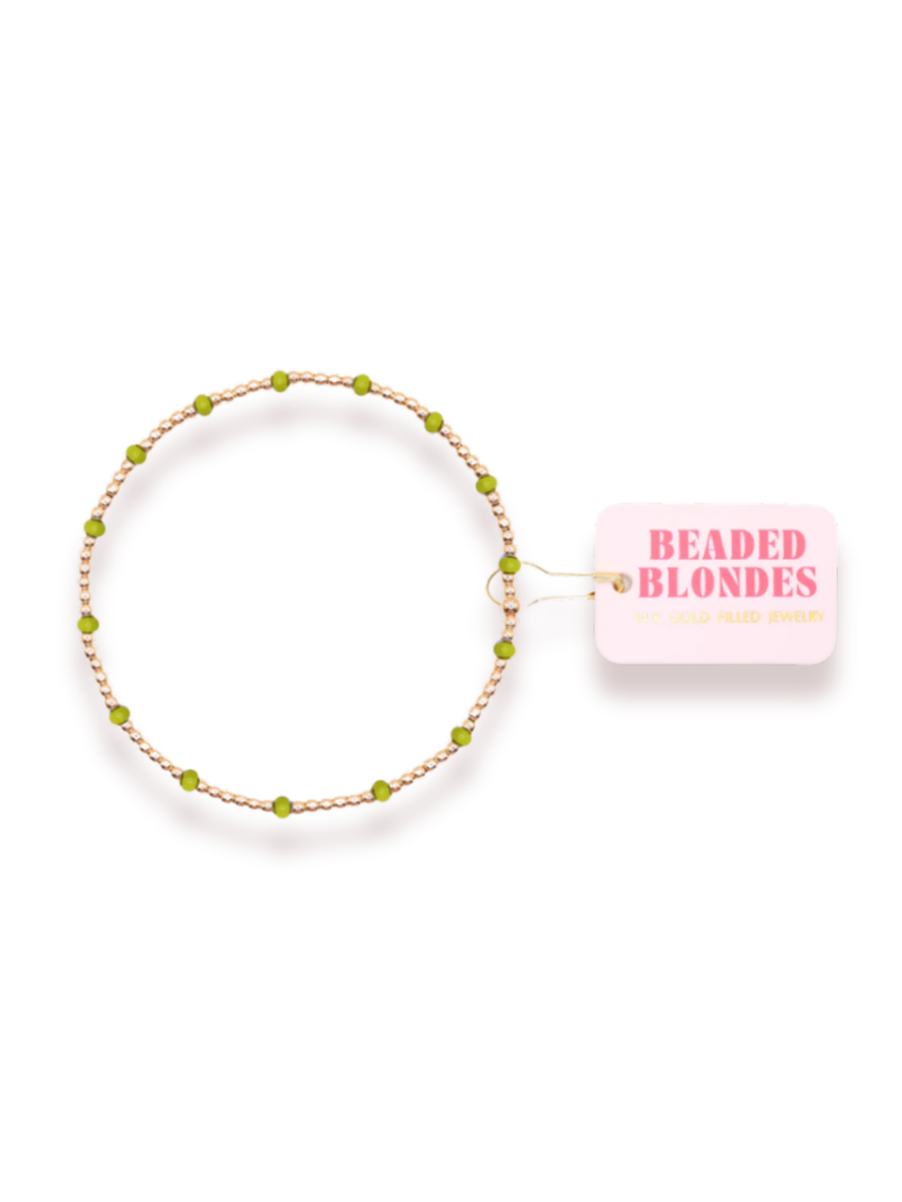 lime green and gold beaded bracelet