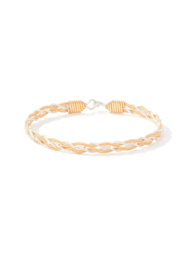 Gold braided bracelet on a white background