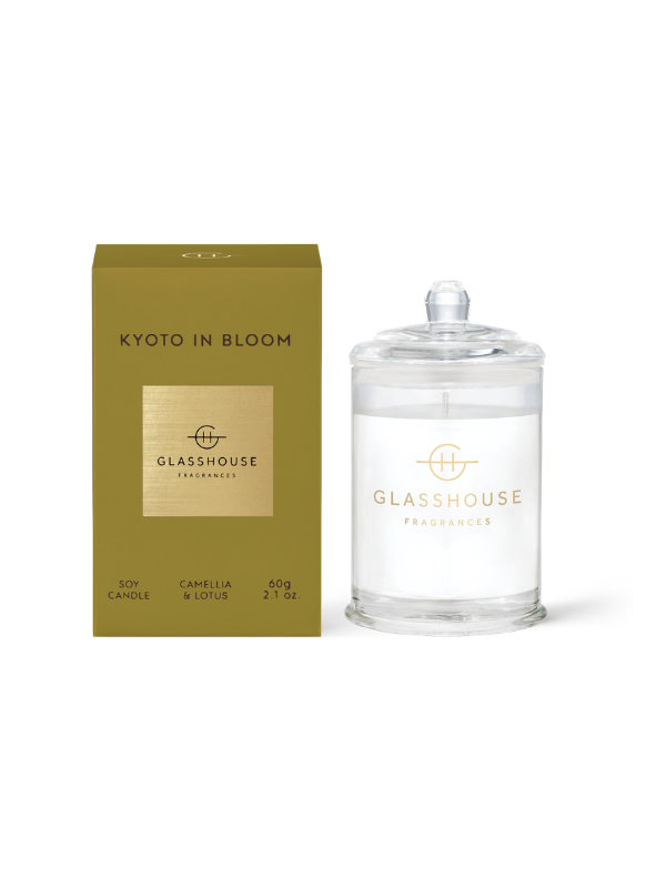 Camellia and lotus kyoto in bloom non-toxic soy wax glass candle by glasshouse fragrances