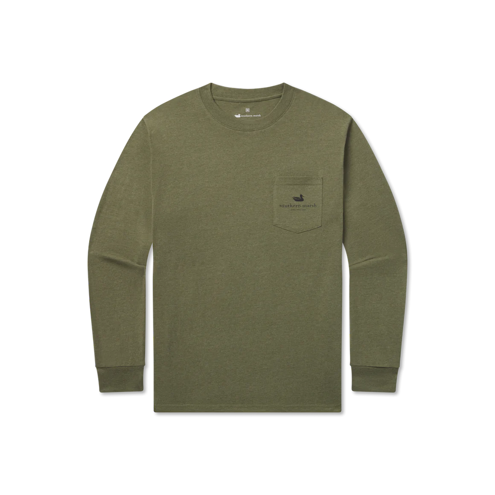 Cowboy Badge Long Sleeve Tee in Washed Dark Green by Southern Marsh