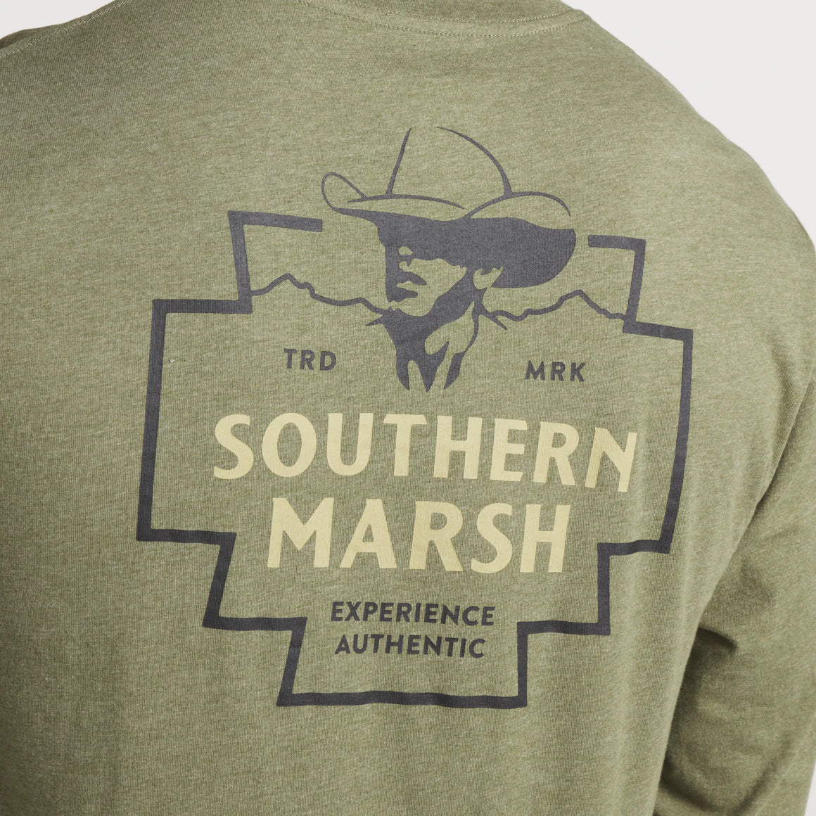 Cowboy Badge Long Sleeve Tee in Washed Dark Green by Southern Marsh