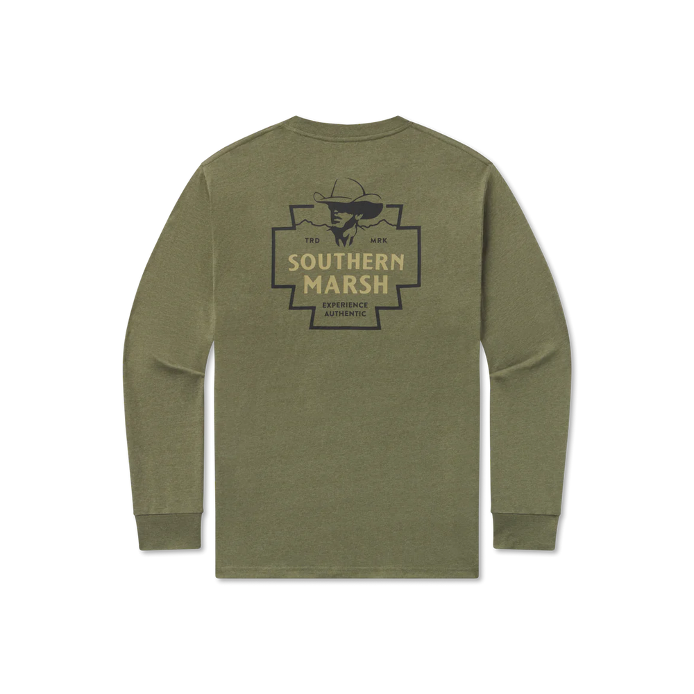 Cowboy Badge Long Sleeve Tee in Washed Dark Green by Southern Marsh