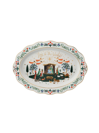 Gold trimmed nativity serving platter 