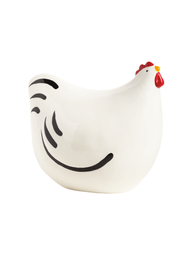 white stoneware hand-painted chicken figurine farm animal rustic decor 