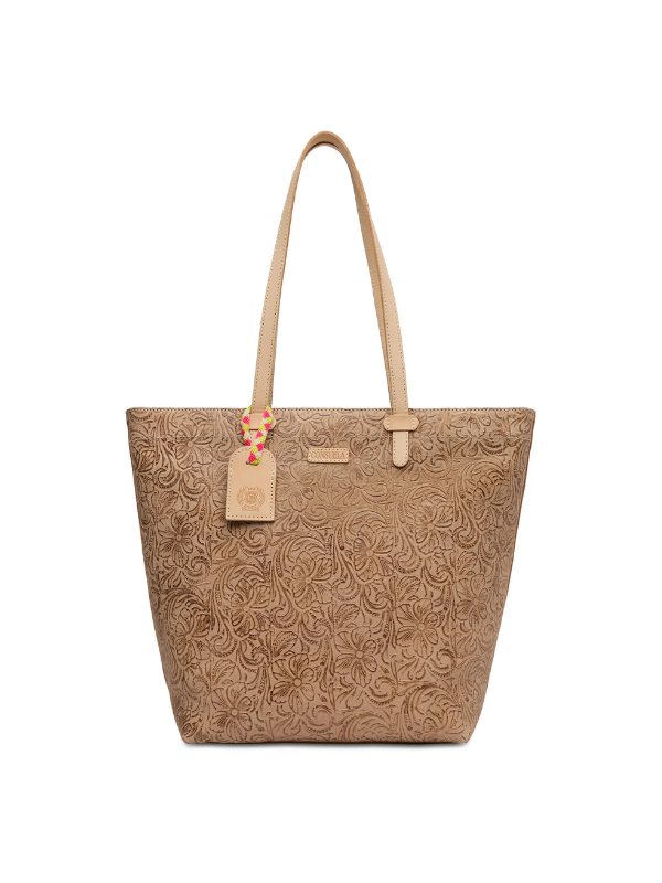 Cork tote bag with floral pattern on a white background