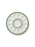 textured green and white egg platter 