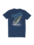 bass leaping out of the water navy tee