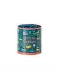 Colorful cylindrical container with 'Let's go clubbing' text and golf illustrations 