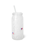 white glass with glass American Flag on it 
