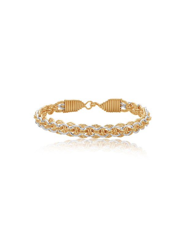Gold bracelet with a white background