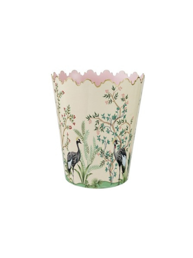 Light Beige Scalloped Bucket With Nature Scene