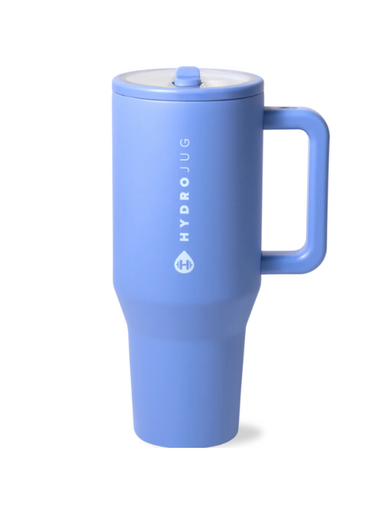 Blue HydroJug mug on a white background
