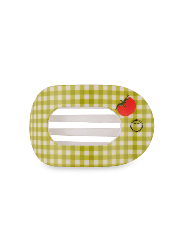 Locally Grown Medium Flat Round Hair Clip teleties green gingham cottage core