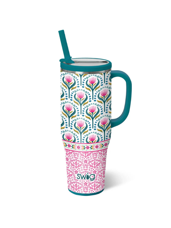 teal and pink leak proof 40 oz travel mug