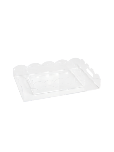 Clear scalloped serving and display tray set of 2