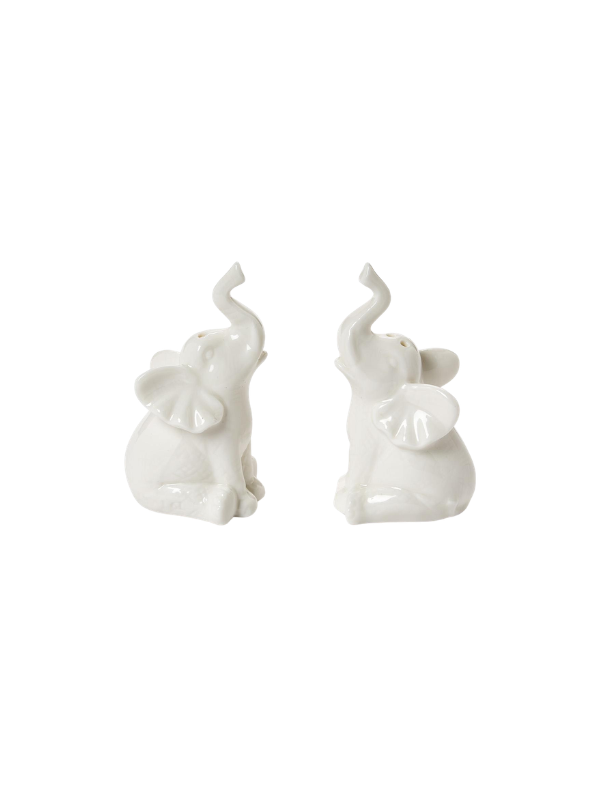 white Lucky Elephants Salt and Pepper Shakers in Gift Box