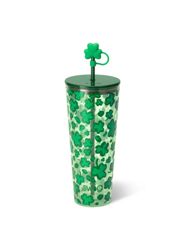 Lucky Leopard Plastic 240z Tumbler By Swig green with straw