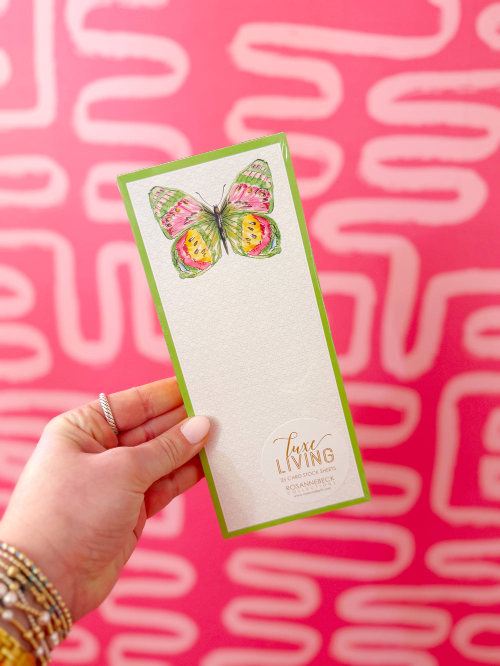 Luxe Pink and Yellow Butterfly Skinny Notepad