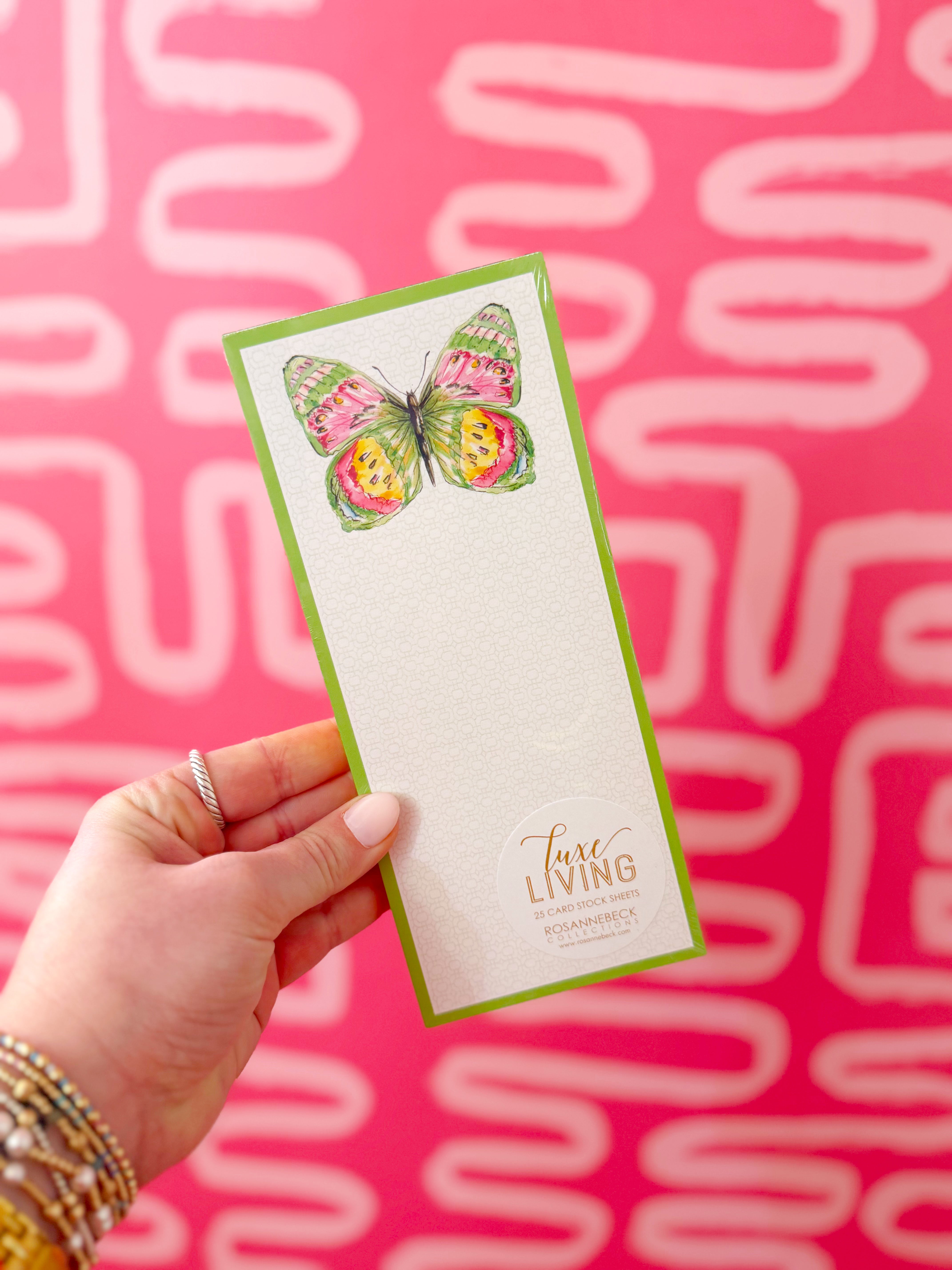 Luxe Pink and Yellow Butterfly Skinny Notepad