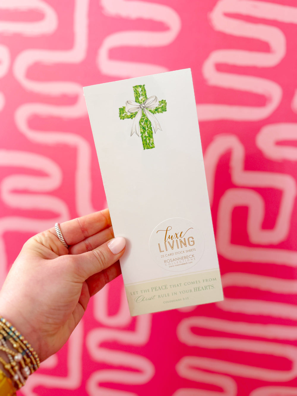 Luxe Wedding Boxwood Cross Skinny Notepad