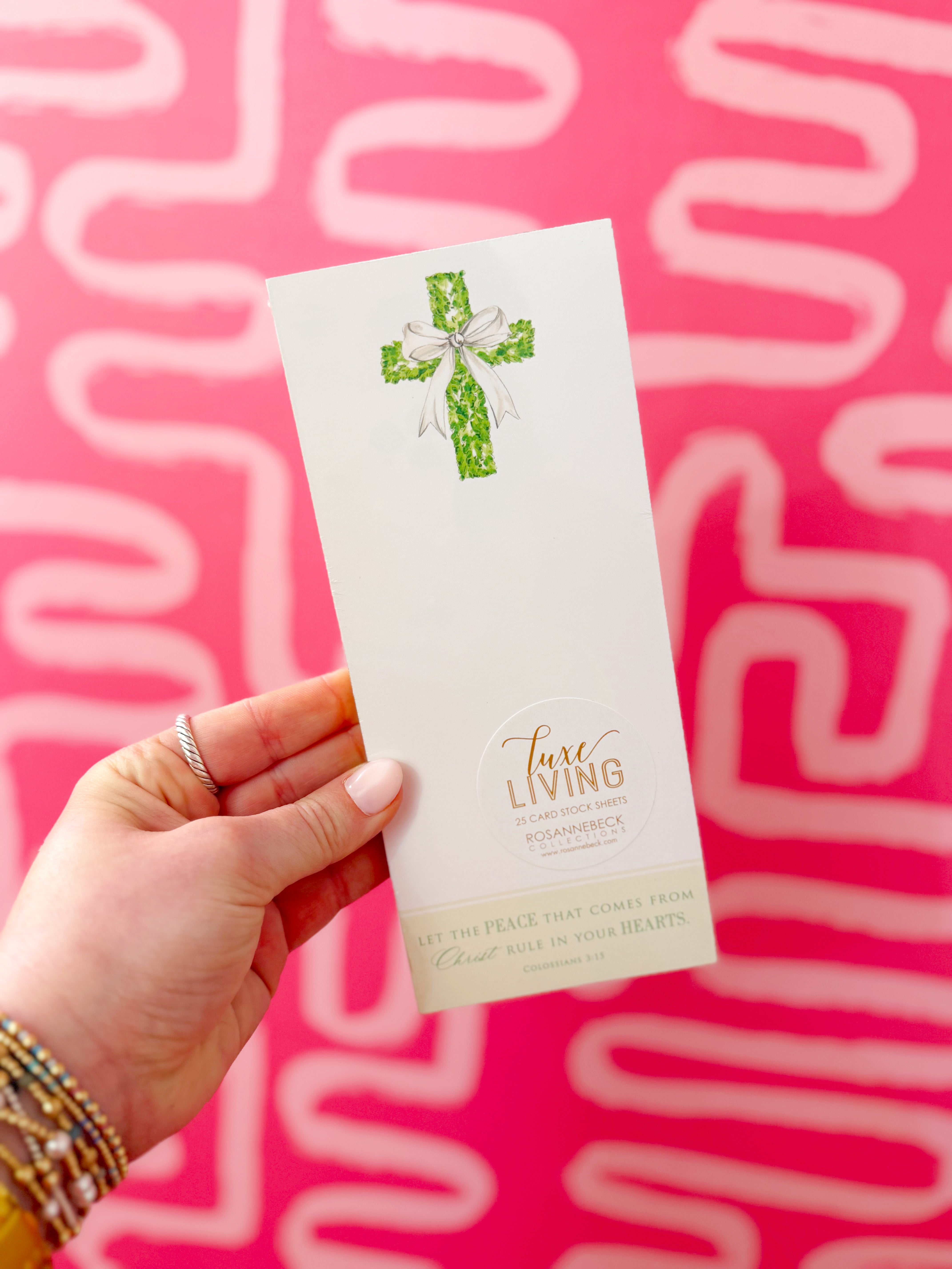 Luxe Wedding Boxwood Cross Skinny Notepad