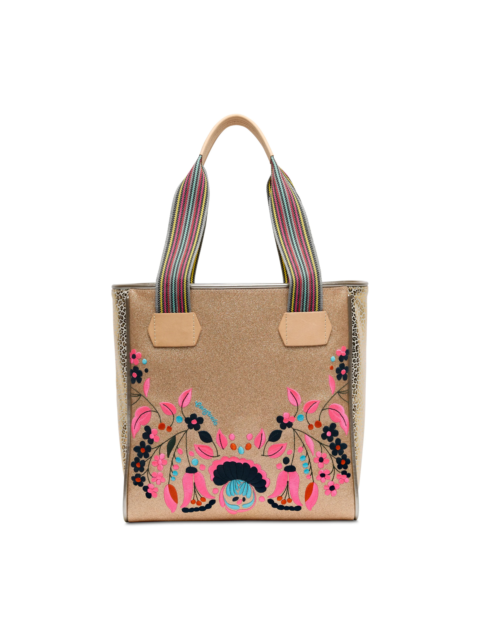 pink flower tote with handles