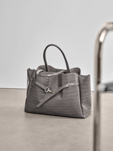 Maddie Work Tote Bag in Grey Faux leather Croc By Katie Loxton
