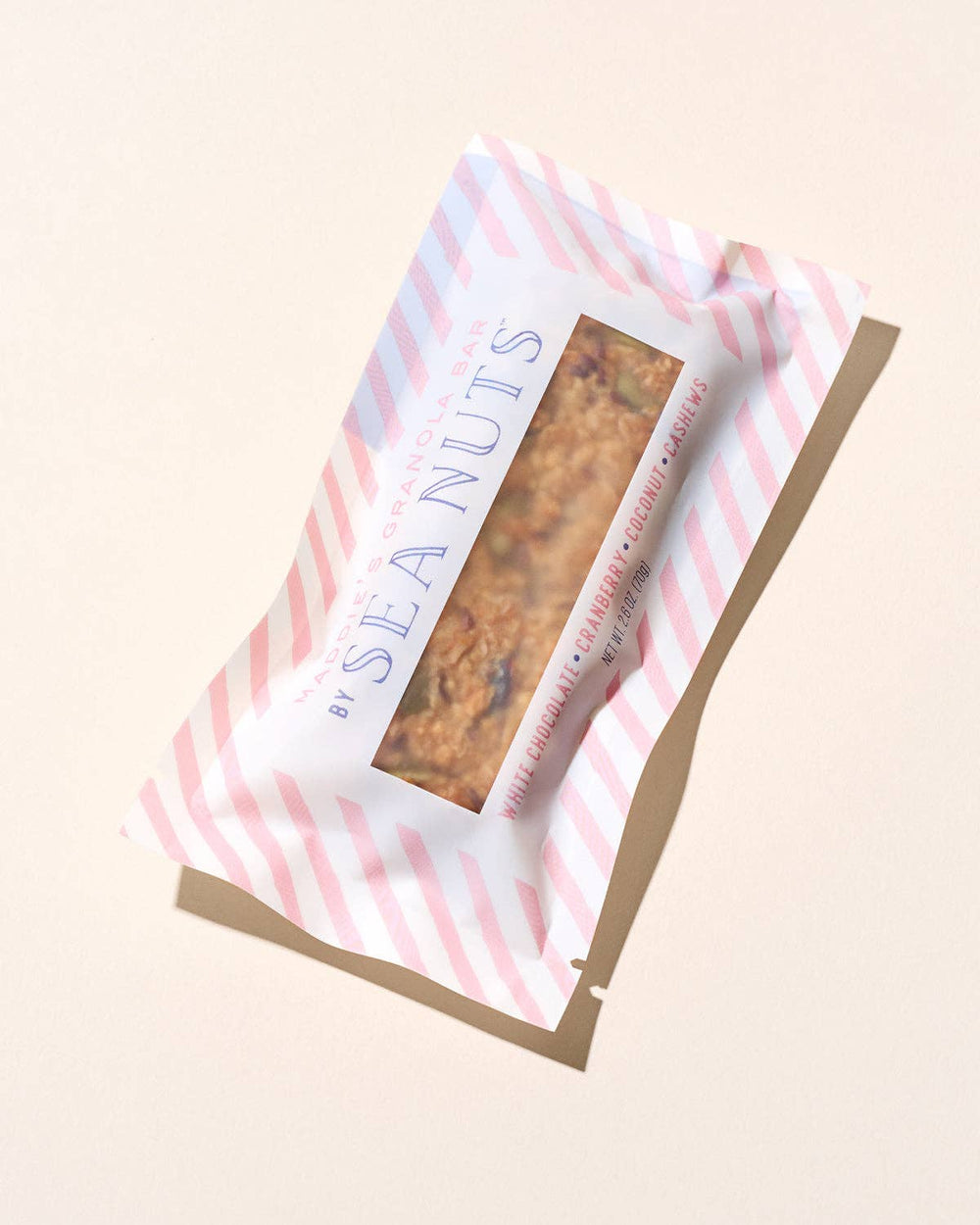 White Chocolate Cranberry Coconut Cashew Granola Bar pink wrapper
