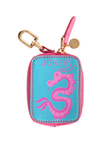 Small blue pouch with pink seahorse design and 'Joker' text, attached to a pink strap.