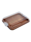 Wooden cutting board with a plastic lid on.