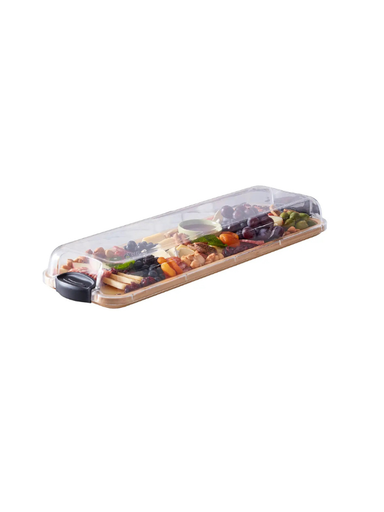 Make and Take- Rectangle Charcuterie Bamboo Board With Black Handles clear lid