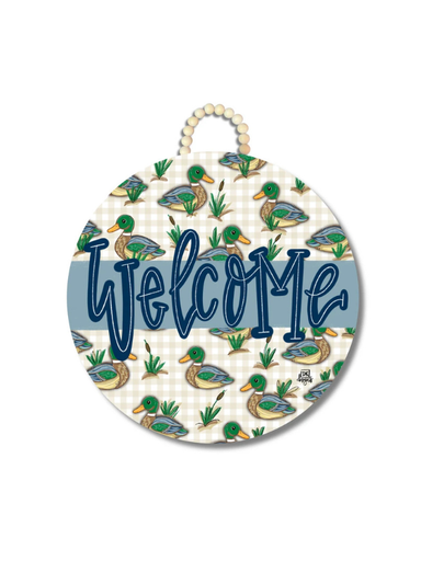 mallard blue welcome door hanger