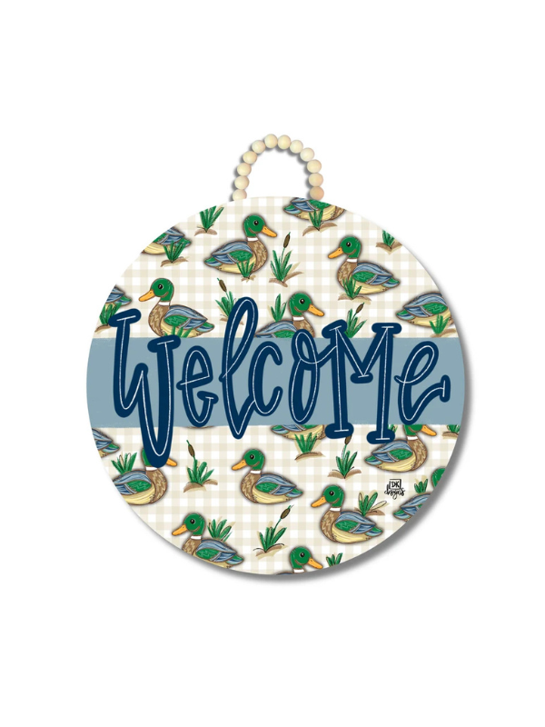 mallard blue welcome door hanger