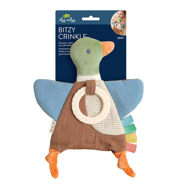 Mallard bitzy sensory crinkle with teething silicone teether