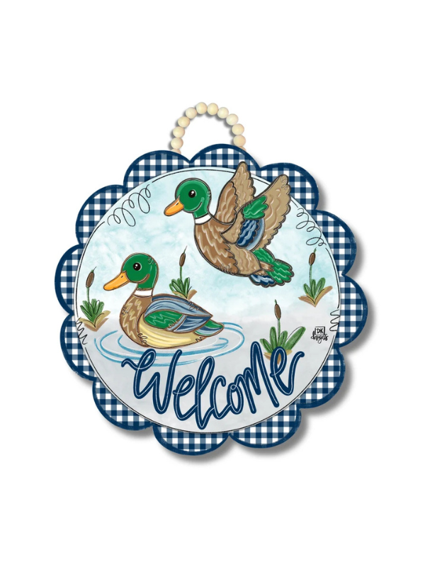 blue gingham mallard duck door hanger