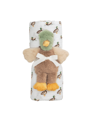 Mallard duck Swaddle & Rattle Set for baby gift muslin 